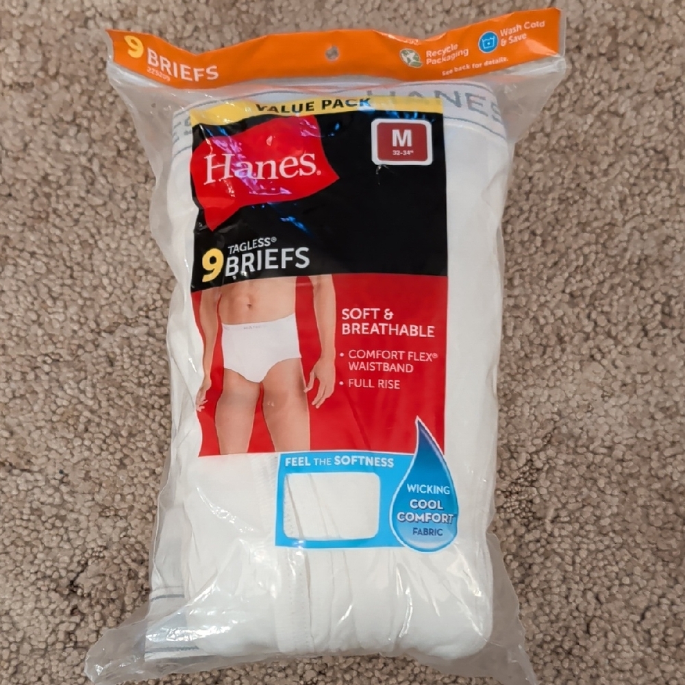 Hanes White Tagless Briefs 9-Pack